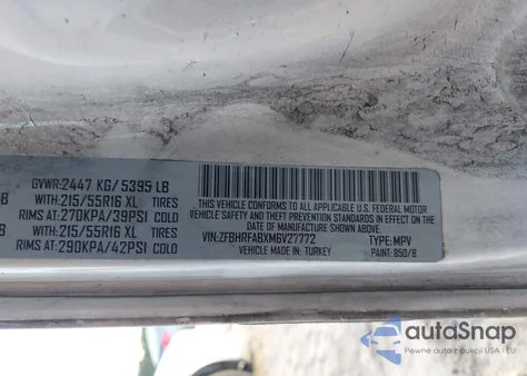 2021 Ram Promaster City Tradesman из США, поврежденный, VIN ZFBHRFABXM6V27772